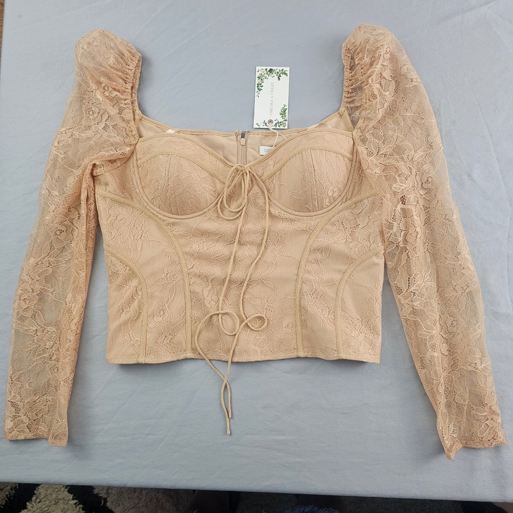 Chelsea & Violet Size 4 Woven Laura Tan Lace Sweetheart Crop Top NWT 1163